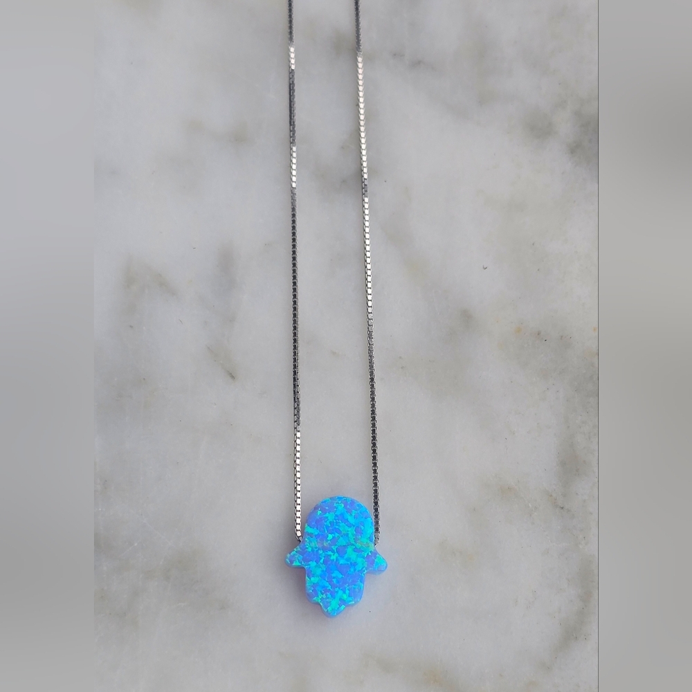 Made In Italy Sterling Silver And Opal Hamsa Pendant Necklace